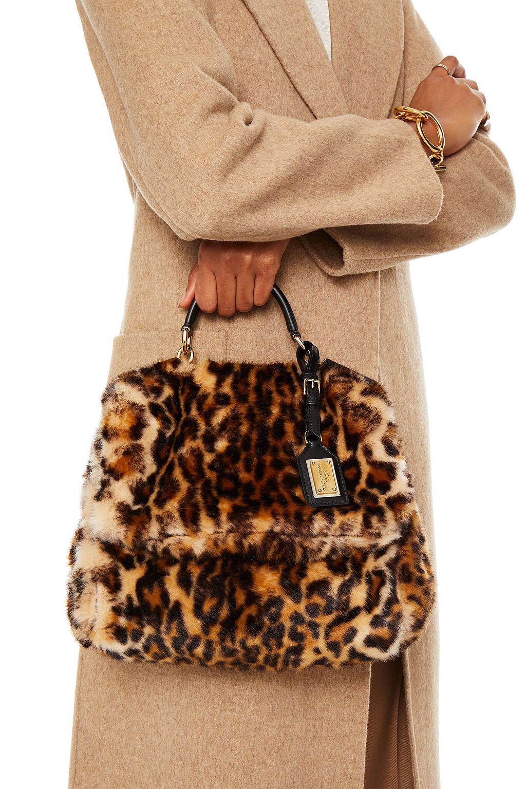 DOLCE&GABBANA Sicily leather-trimmed leopard-print faux fur shoulder bag