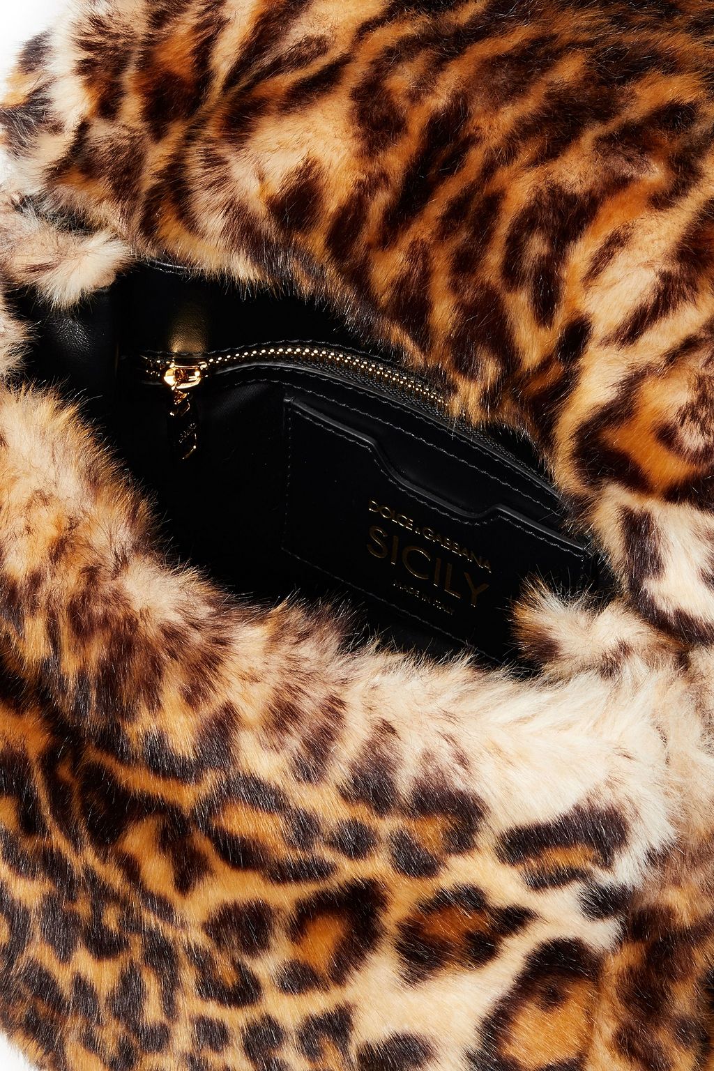 DOLCE&GABBANA Sicily leather-trimmed leopard-print faux fur shoulder bag