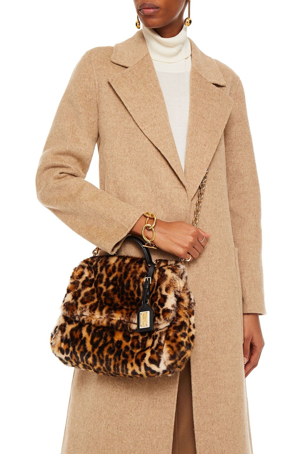 DOLCE&GABBANA Sicily leather-trimmed leopard-print faux fur shoulder bag