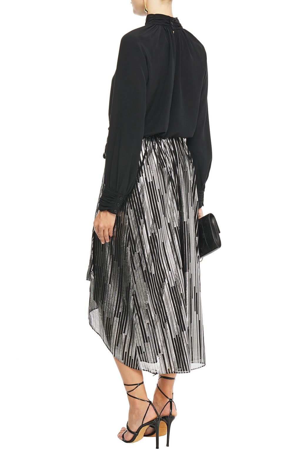 IRO Dorie gathered metallic printed jersey wrap skirt