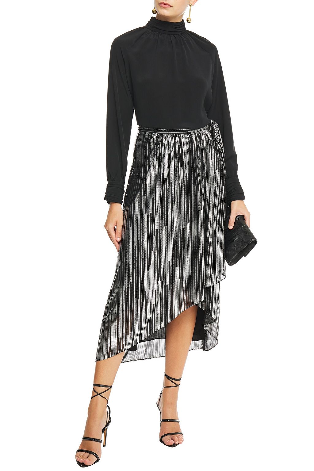 IRO Dorie gathered metallic printed jersey wrap skirt