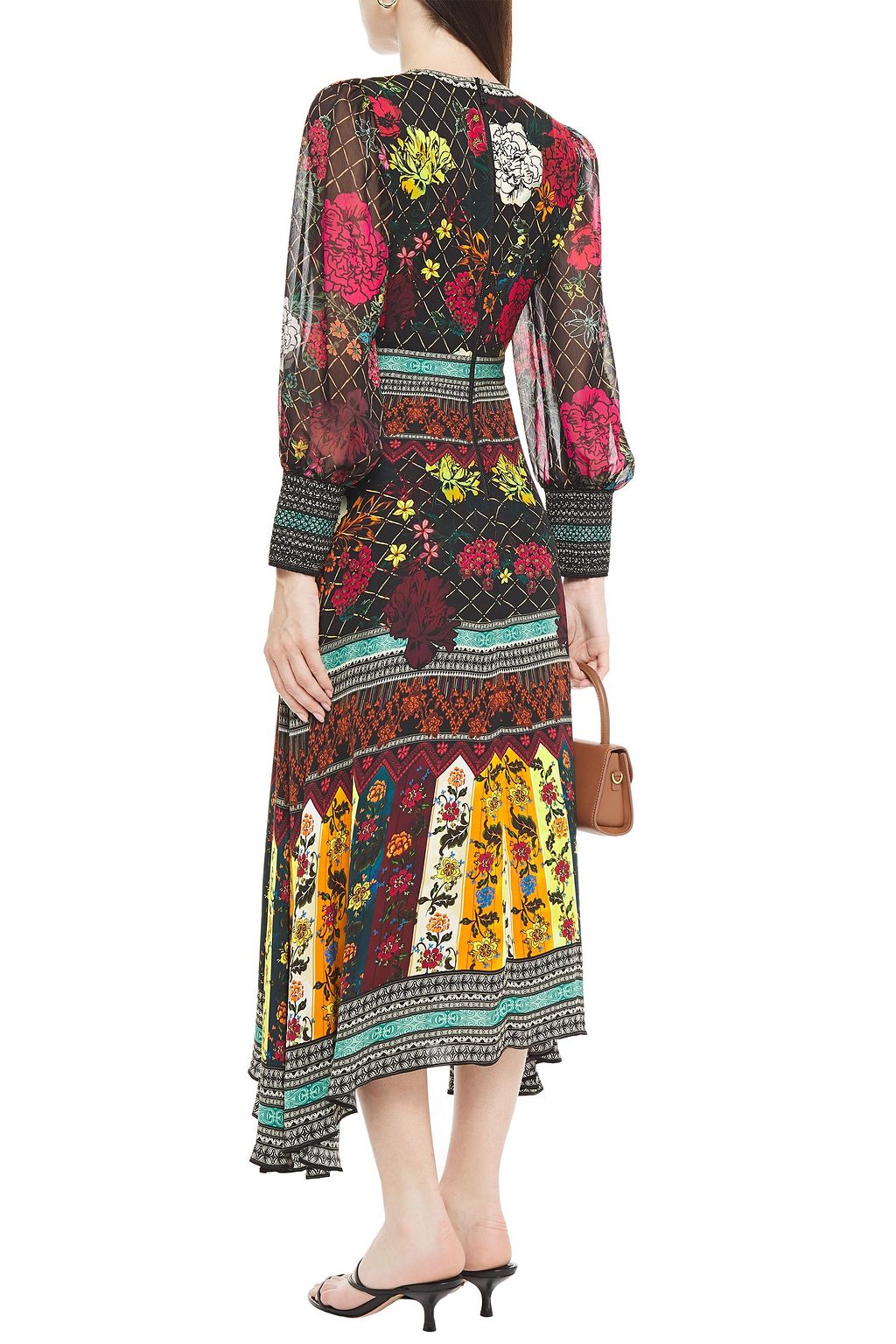 ALICE + OLIVIA Janey paneled printed crepon and cady midi dress
