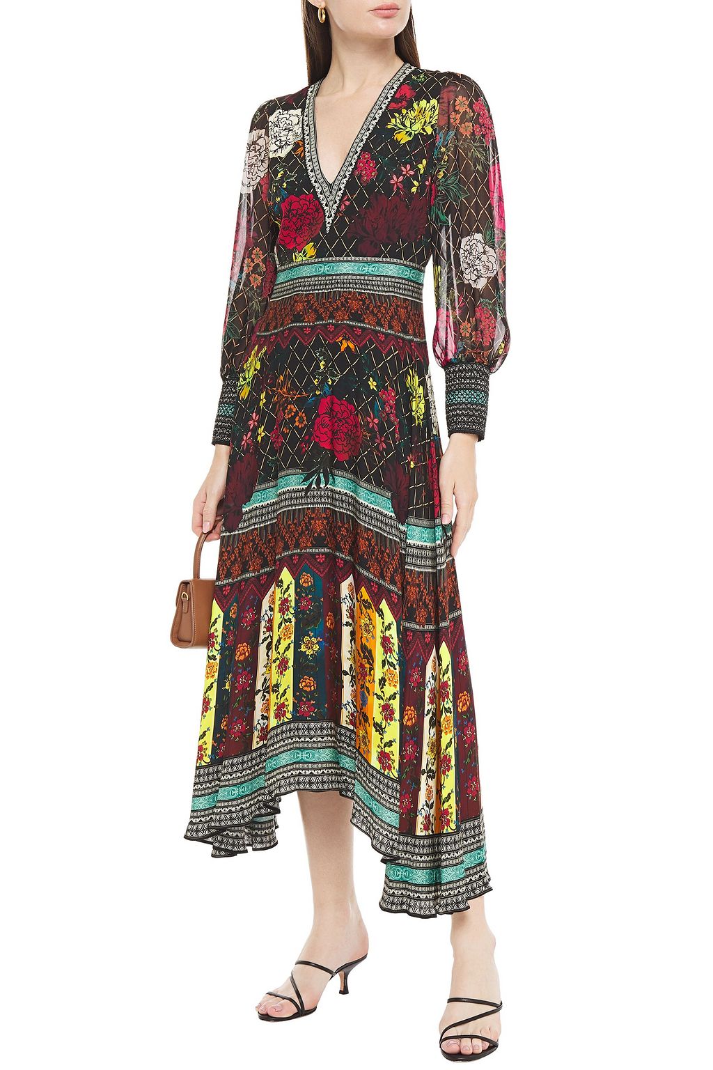 ALICE + OLIVIA Janey paneled printed crepon and cady midi dress