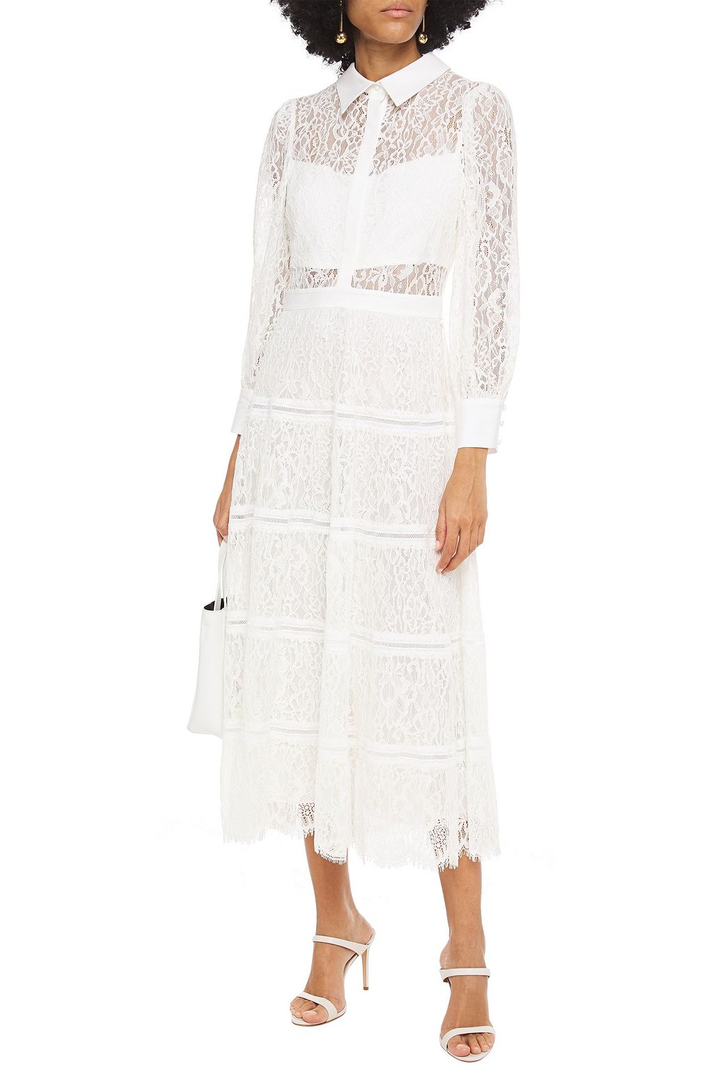 ALICE + OLIVIA Anaya corded lace midi shirt dress