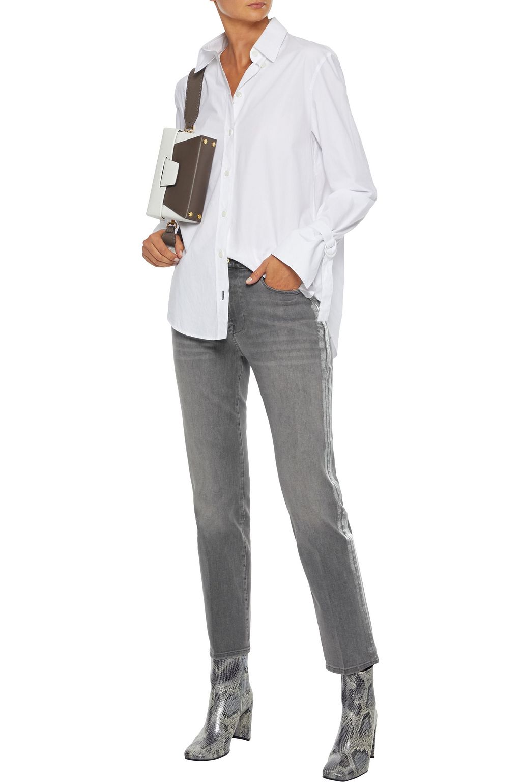 FRAME Le High Straight metallic-trimmed mid-rise straight-leg jeans