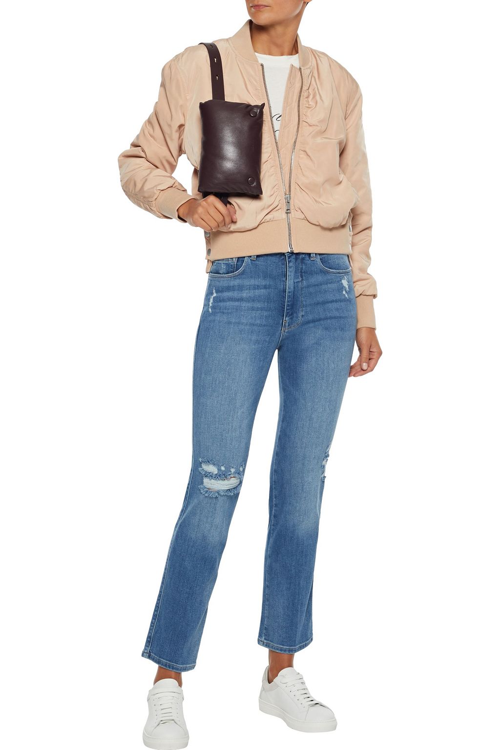 FRAME Snap-detailed ruched shell bomber jacket
