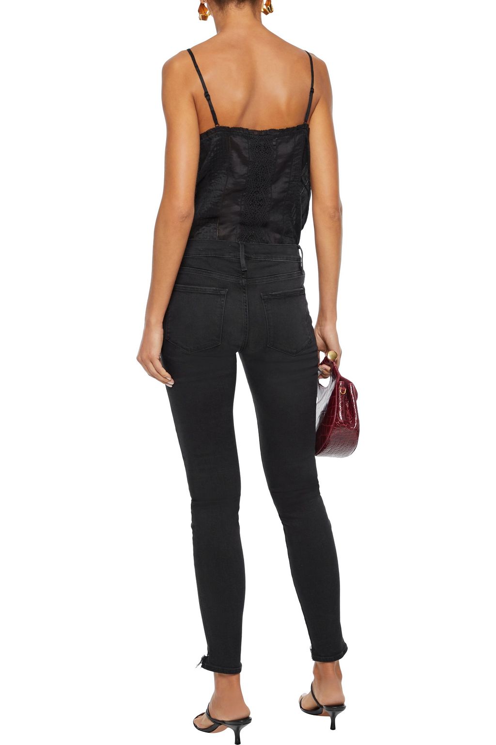 FRAME Le Skinny De Jeanne frayed high-rise skinny jeans