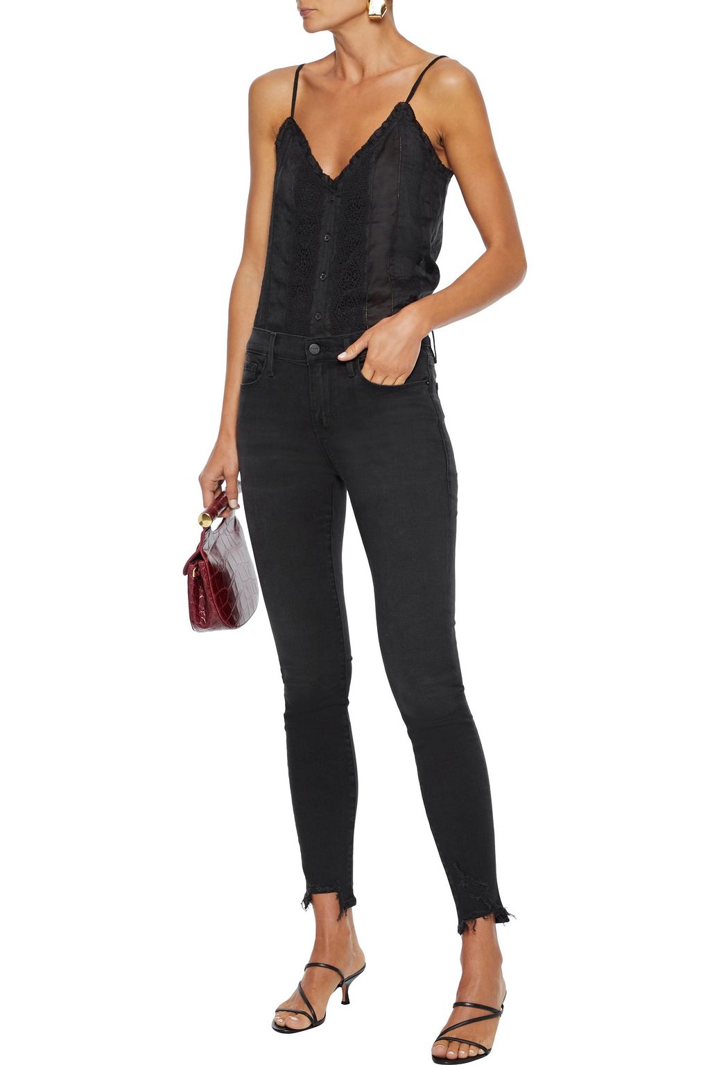 FRAME Le Skinny De Jeanne frayed high-rise skinny jeans