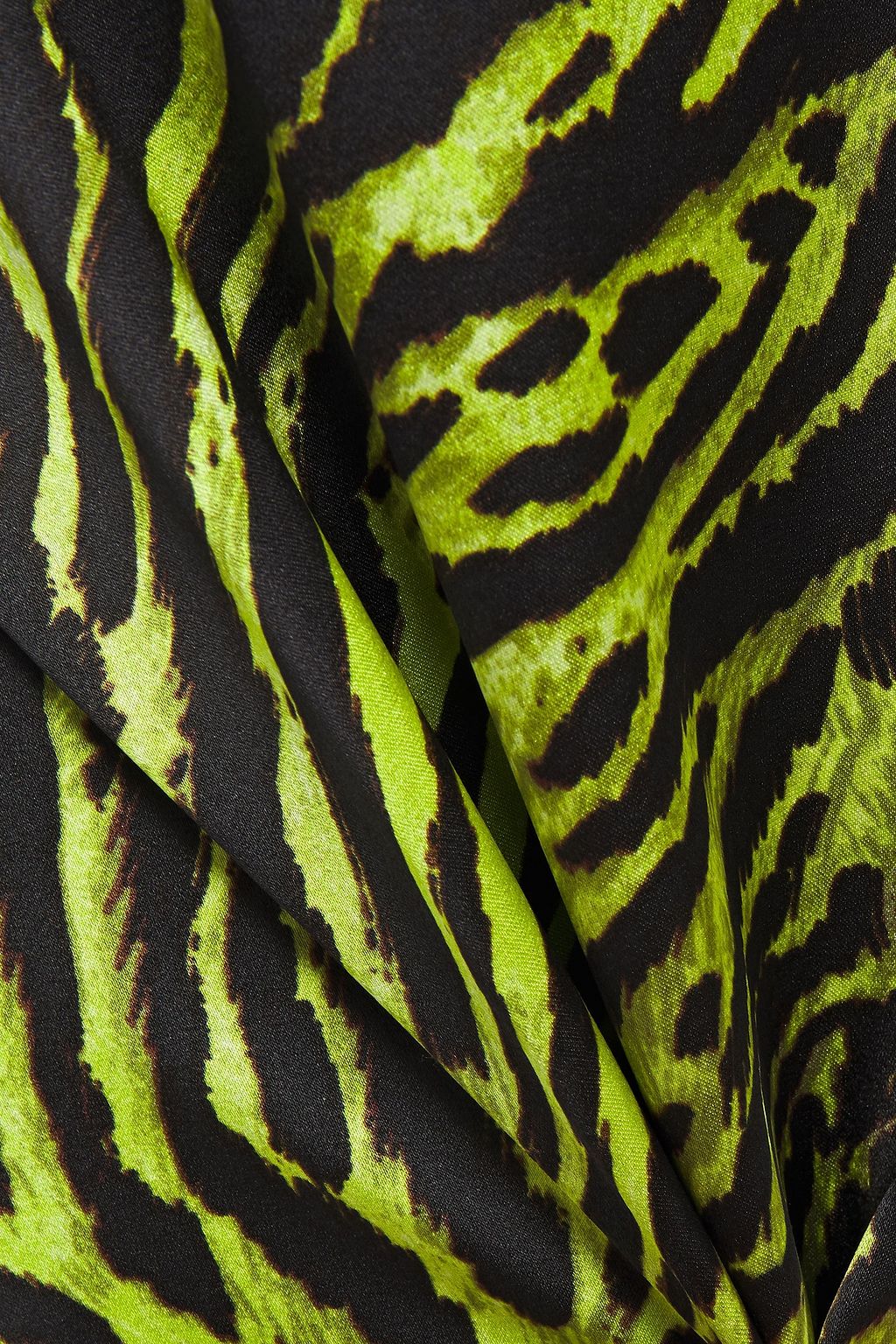 GANNI Tiger-print silk-blend satin midi wrap dress