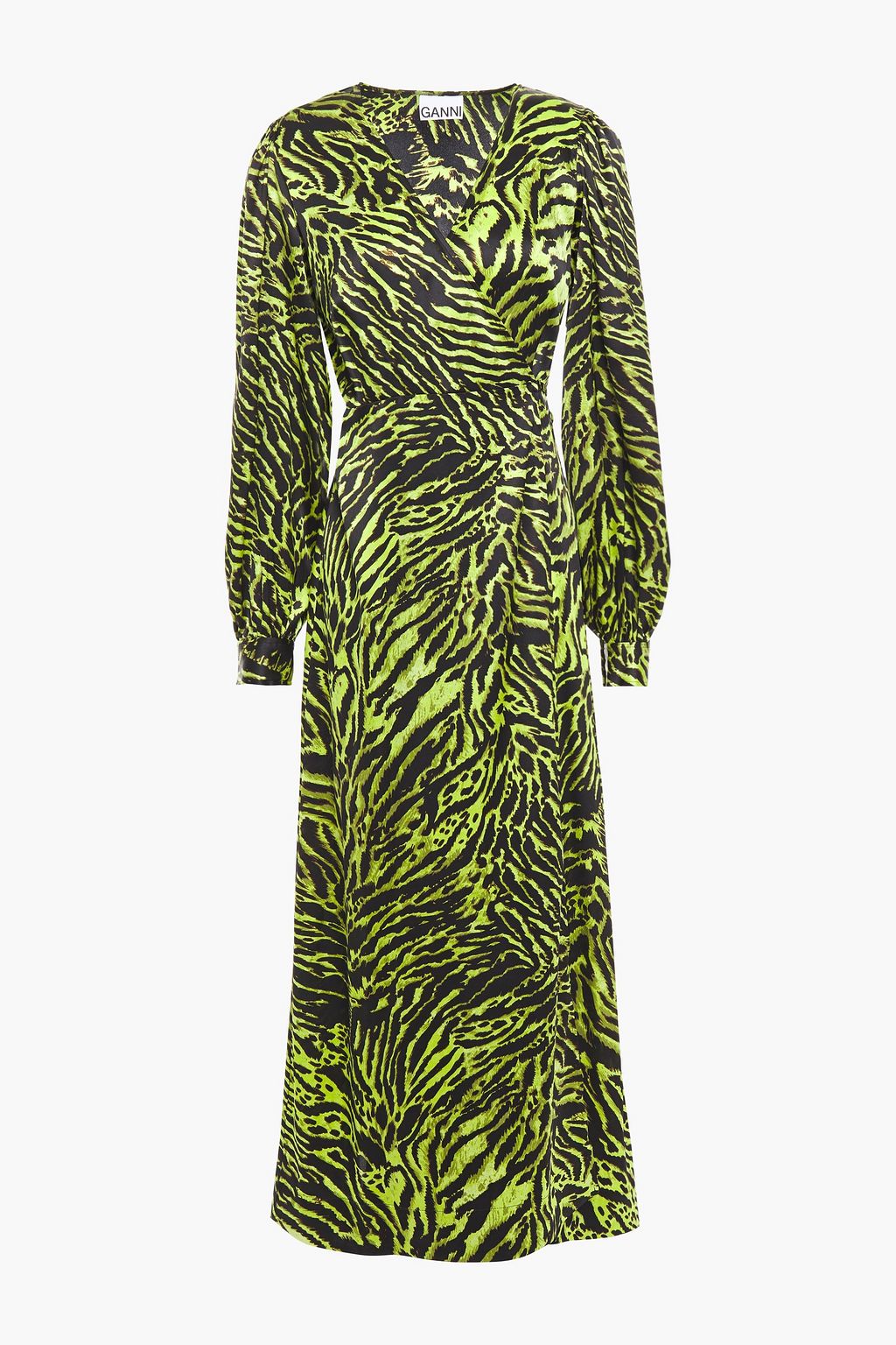 Lime green Tiger-print silk-blend satin ...