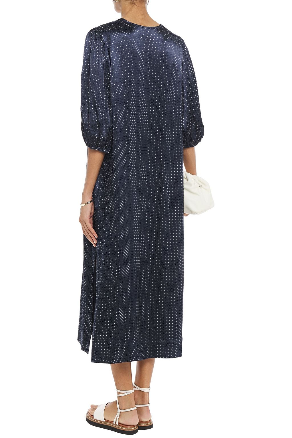 GANNI Gathered printed satin midi dress