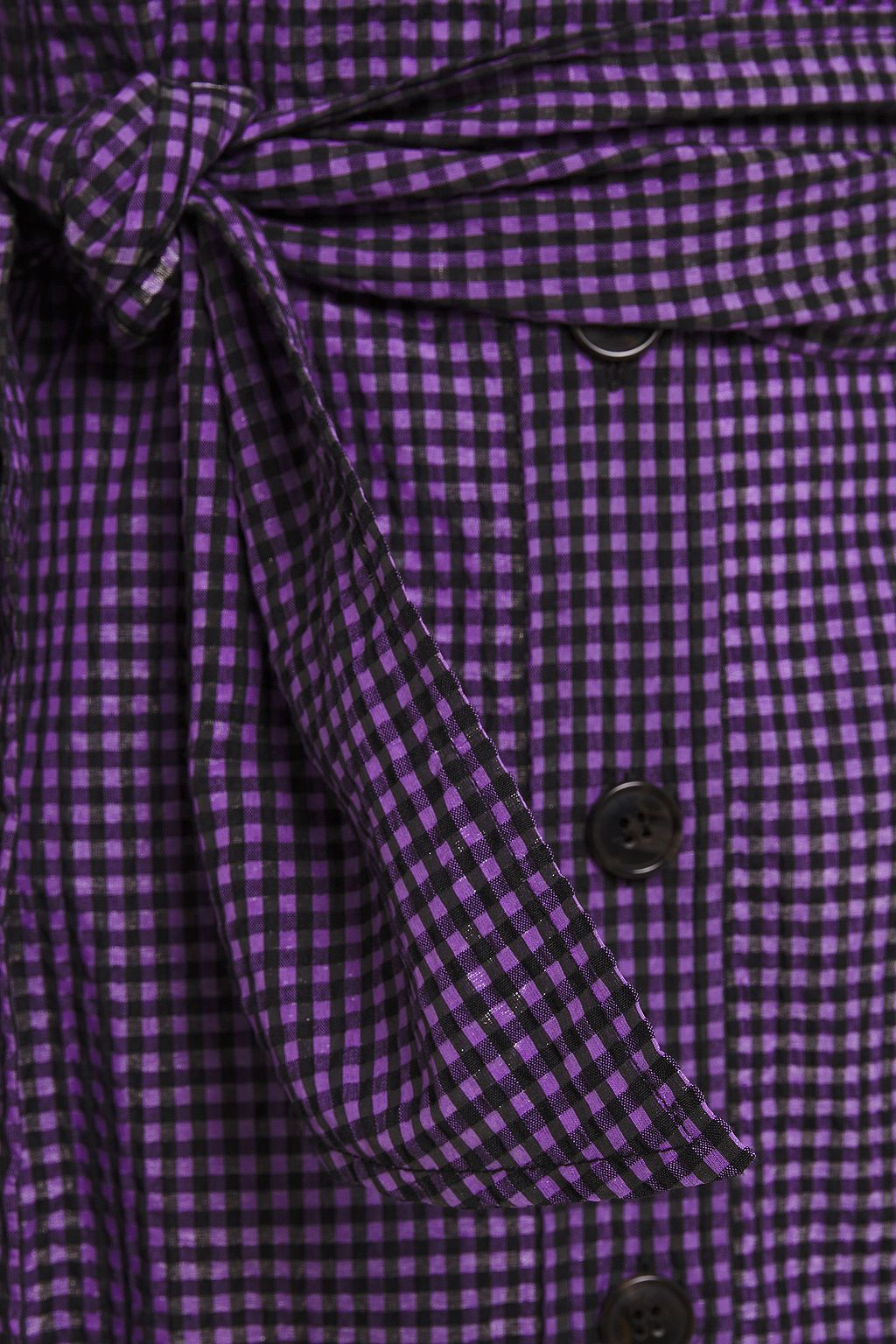 GANNI Belted gingham seersucker midi dress