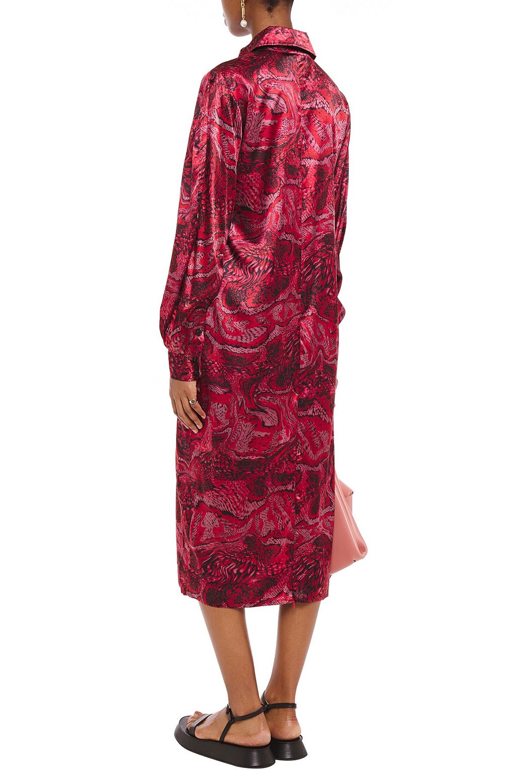 GANNI Printed silk-blend satin midi dress