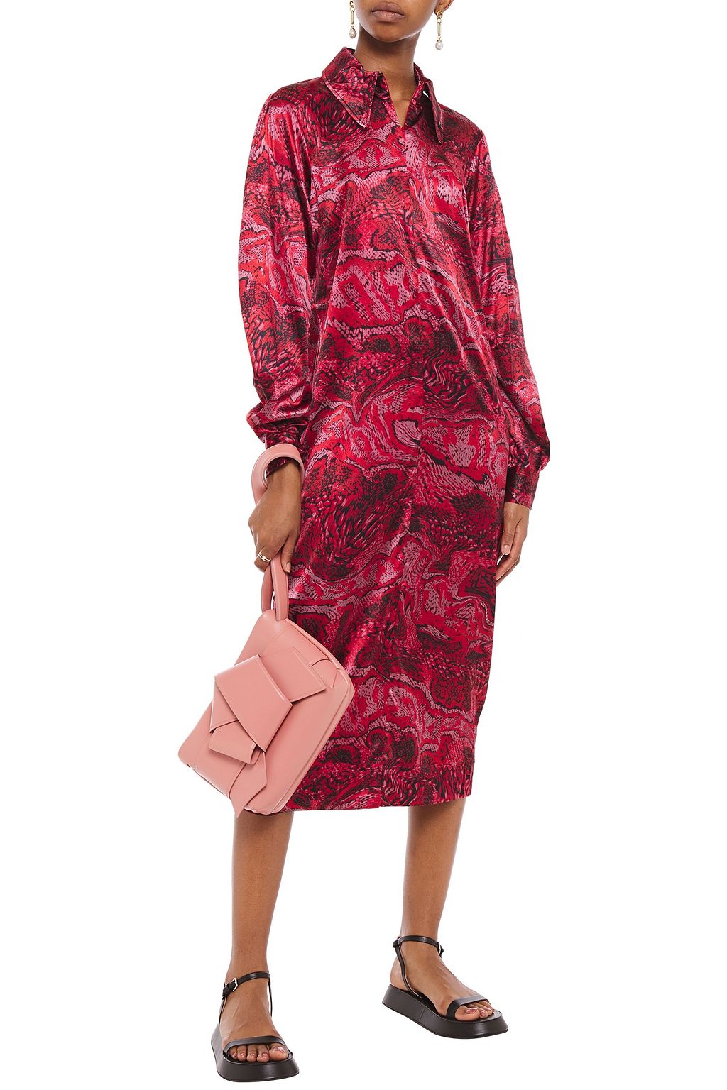 GANNI Printed silk-blend satin midi dress