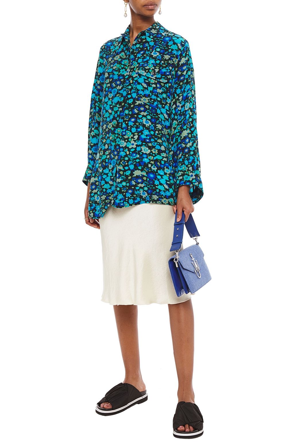 GANNI Printed crepe de chine shirt