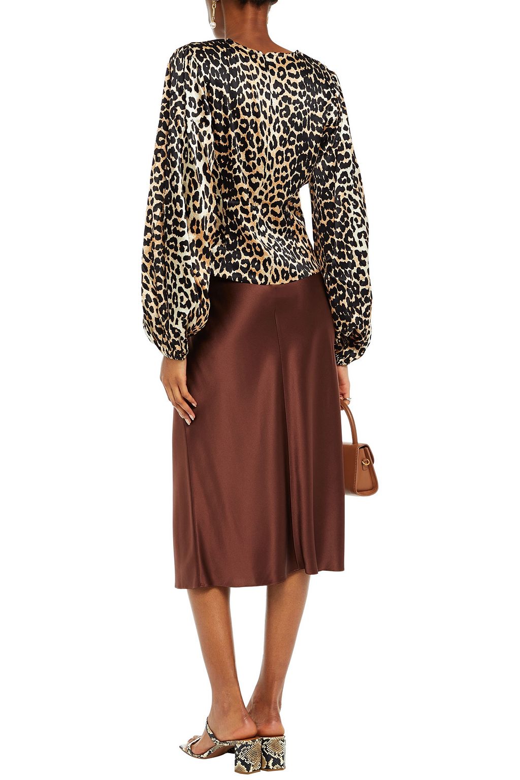 GANNI Printed silk-blend satin top