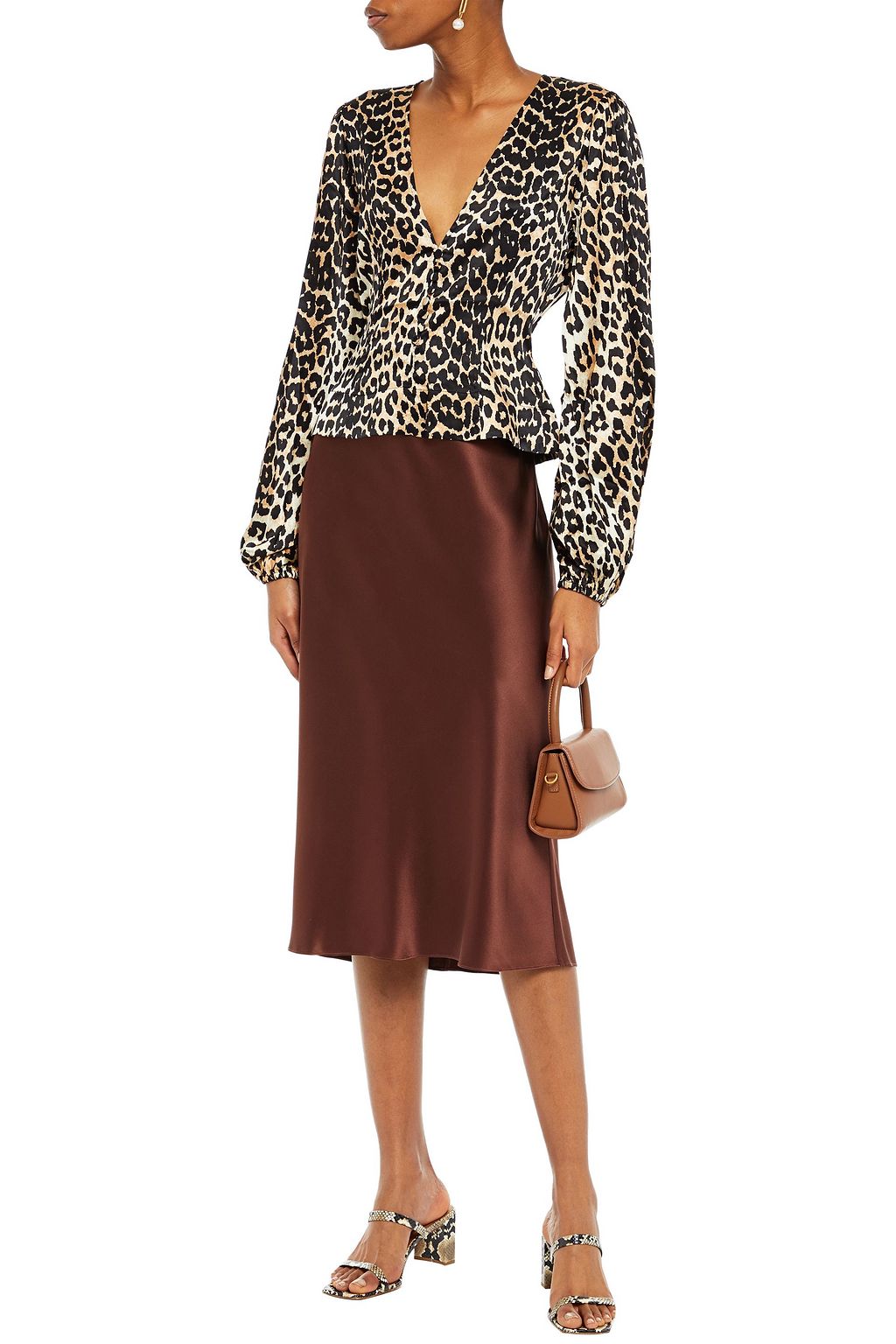GANNI Printed silk-blend satin top