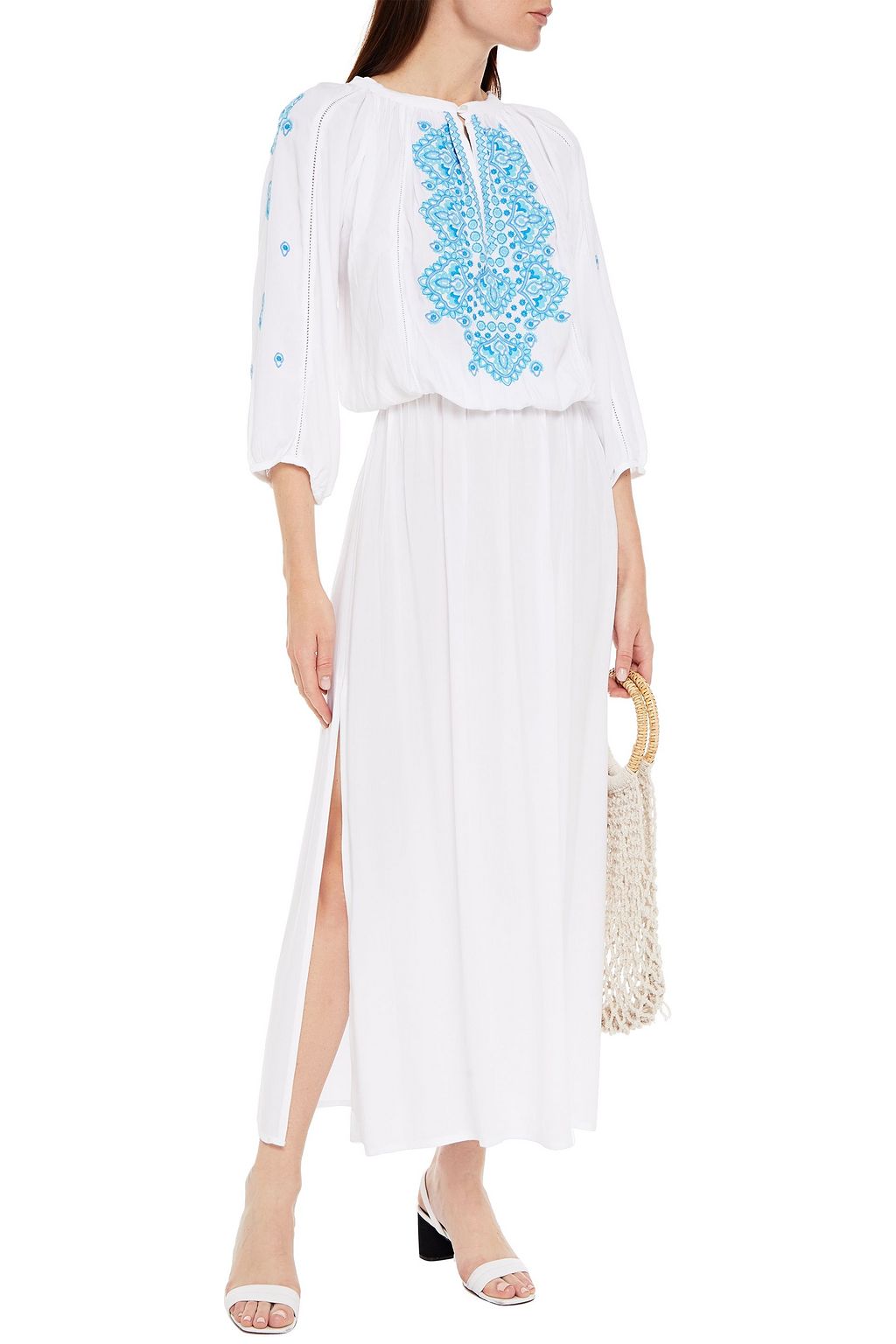 MELISSA ODABASH Sienna lace-up embroidered jersey maxi dress