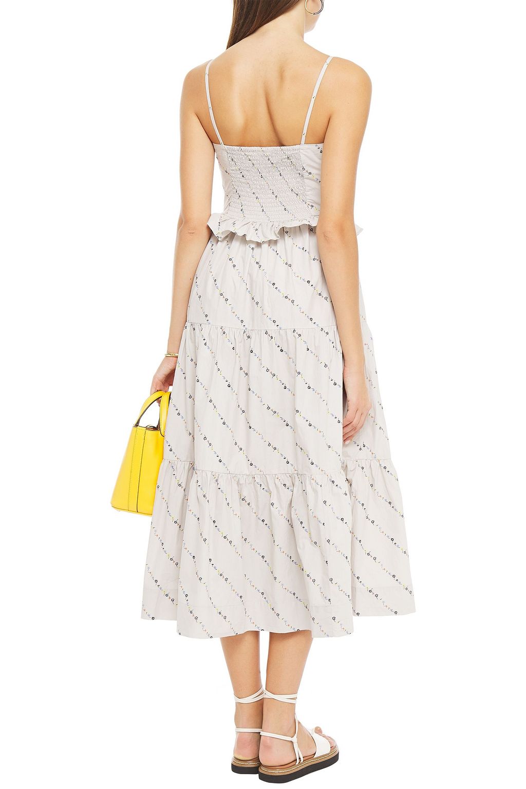 GANNI Ruffle-trimmed floral-print cotton-poplin midi dress