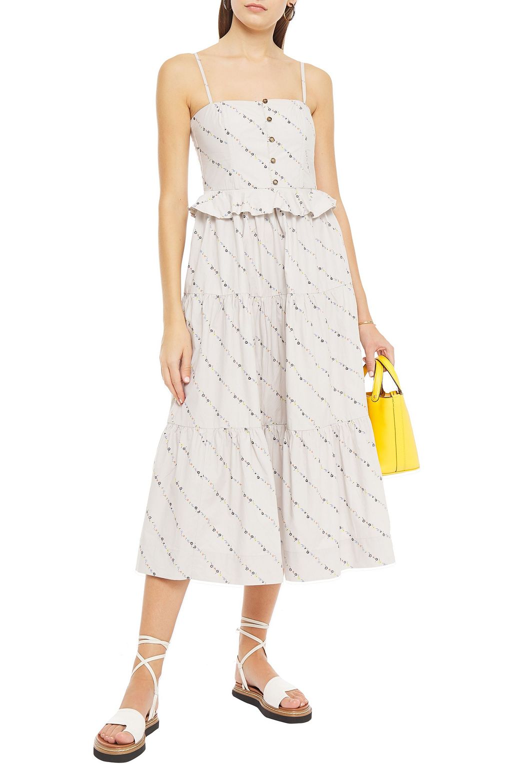 GANNI Ruffle-trimmed floral-print cotton-poplin midi dress