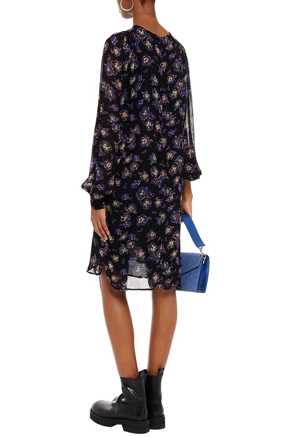 GANNI Gathered printed georgette dress