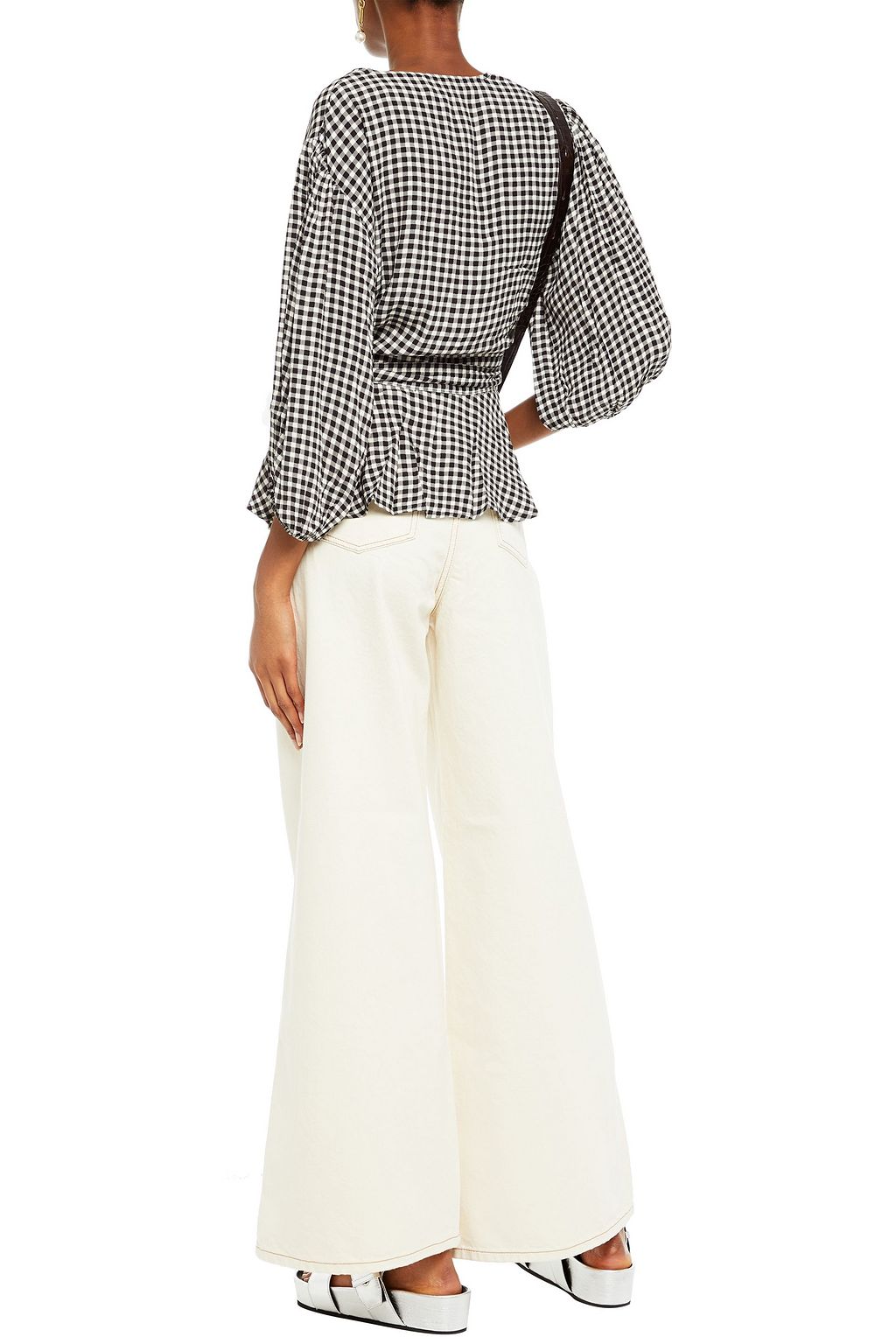 GANNI Printed crepe peplum wrap blouse