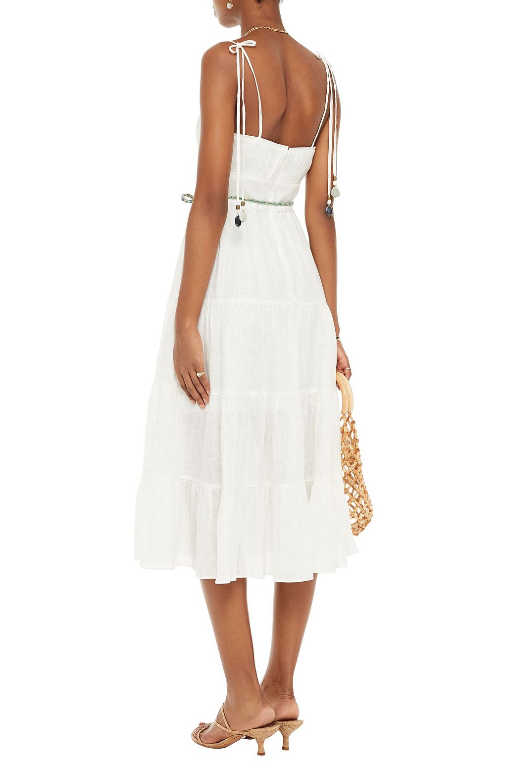 ZIMMERMANN Tiered belted linen-gauze midi dress