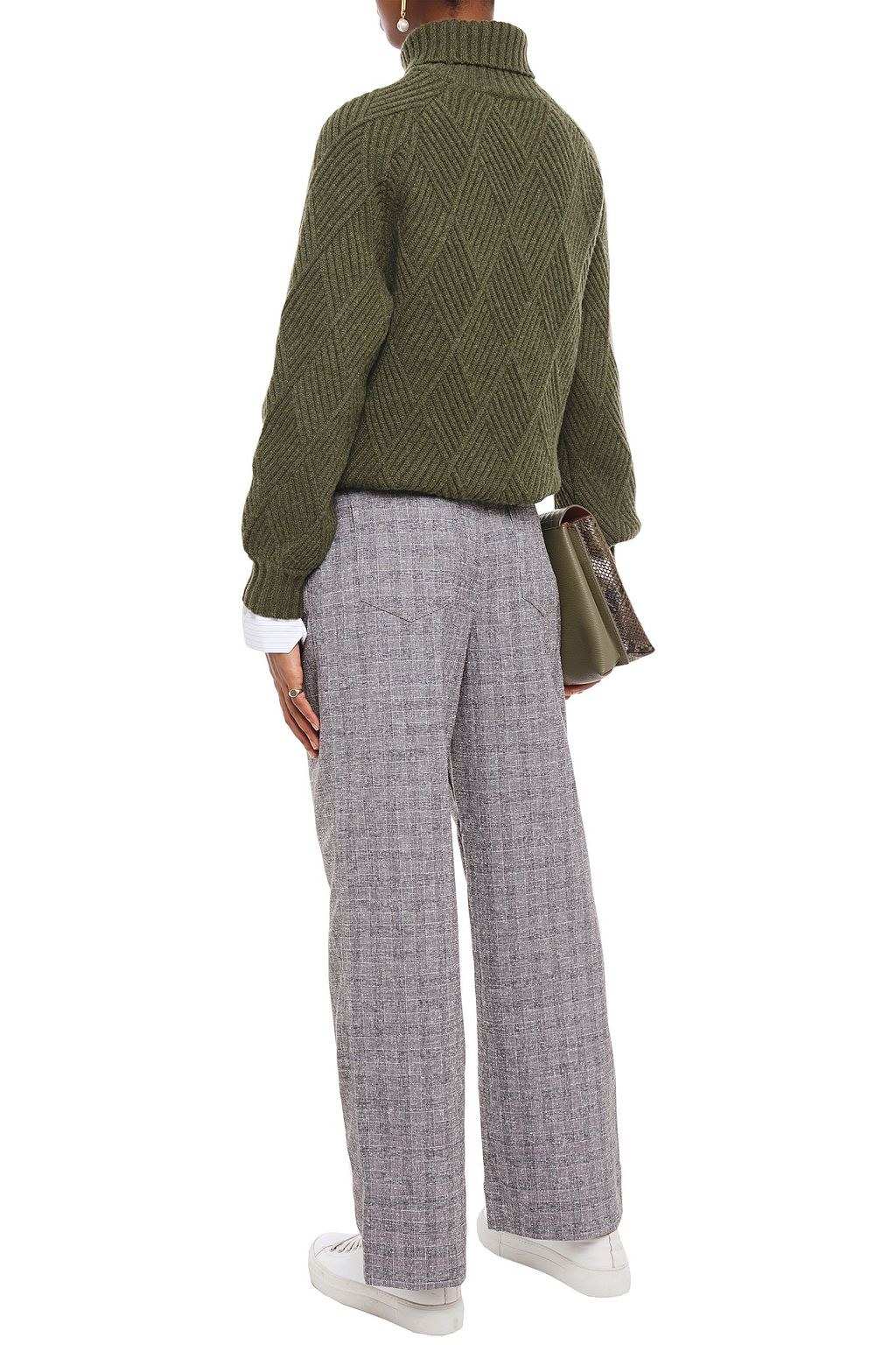 GANNI Checked bouclé straight-leg pants