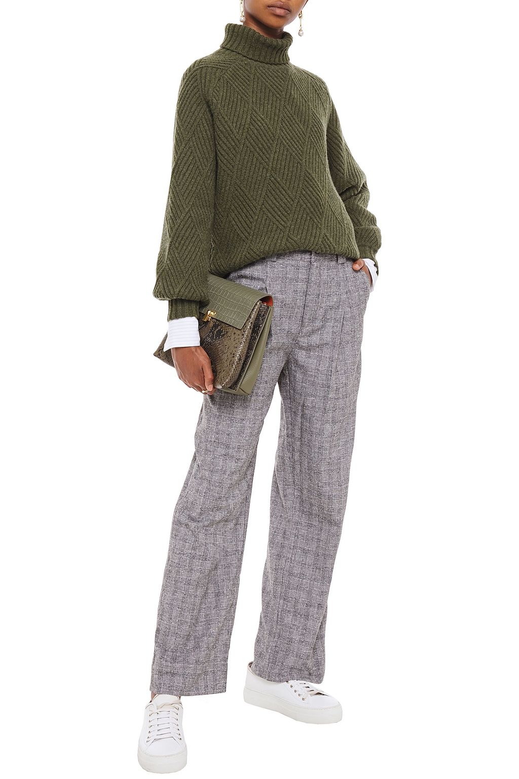 GANNI Checked bouclé straight-leg pants