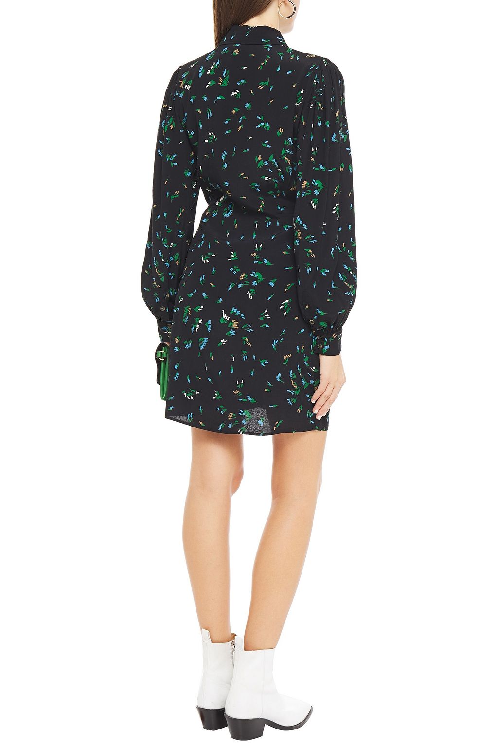 GANNI Checked crepe mini shirt dress