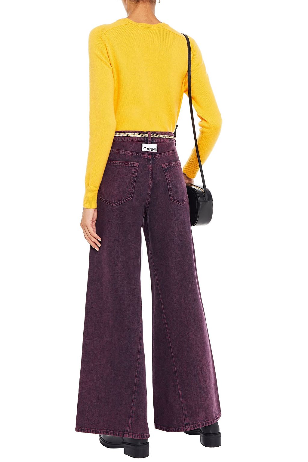 GANNI Belted faded high-rise wide-leg jeans