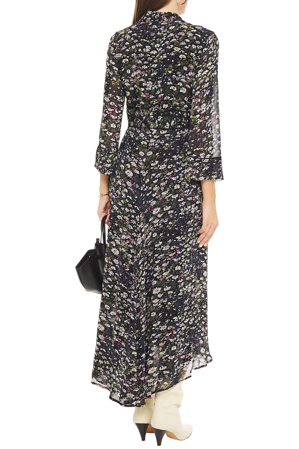 GANNI Asymmetric printed georgette wrap dress
