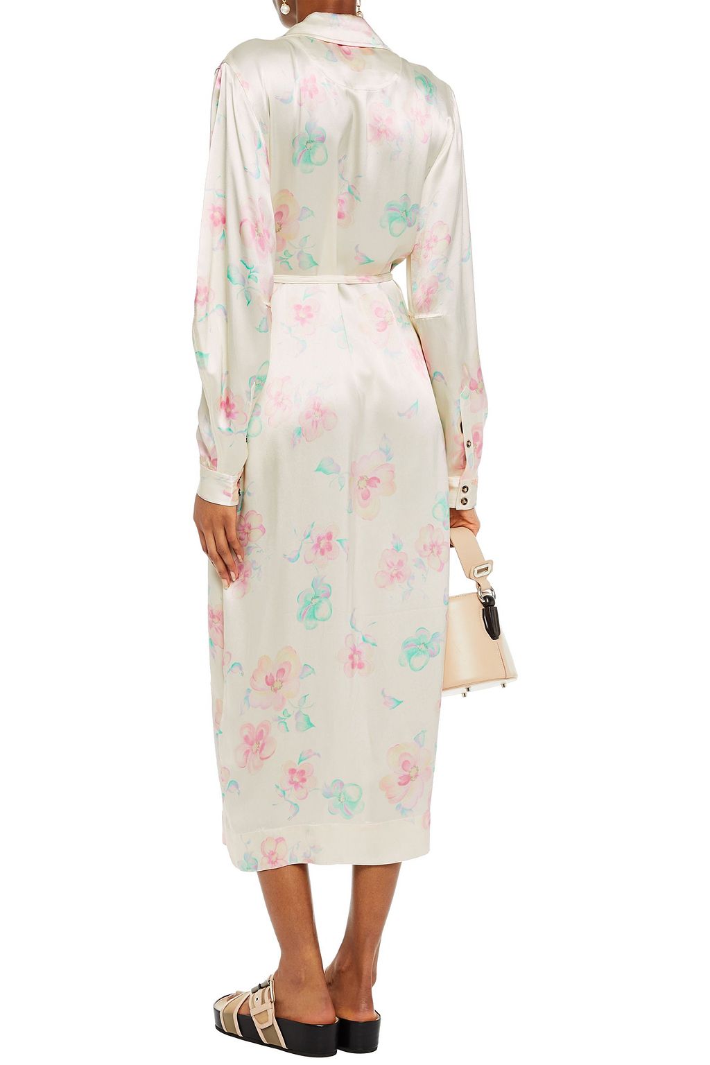 GANNI Belted floral-print satin midi wrap dress