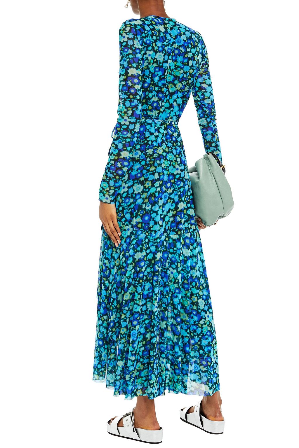 GANNI Floral-print stretch-mesh maxi wrap dress