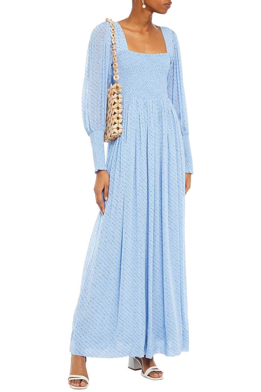 GANNI Shirred floral-print georgette maxi dress