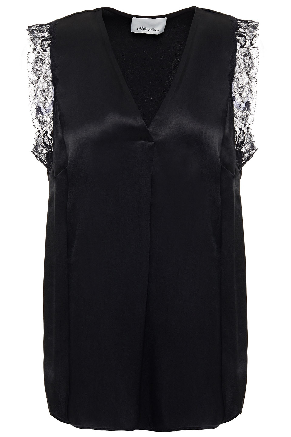 3.1 Phillip Lim Woman Lace-trimmed Satin-crepe Top Black Size 6