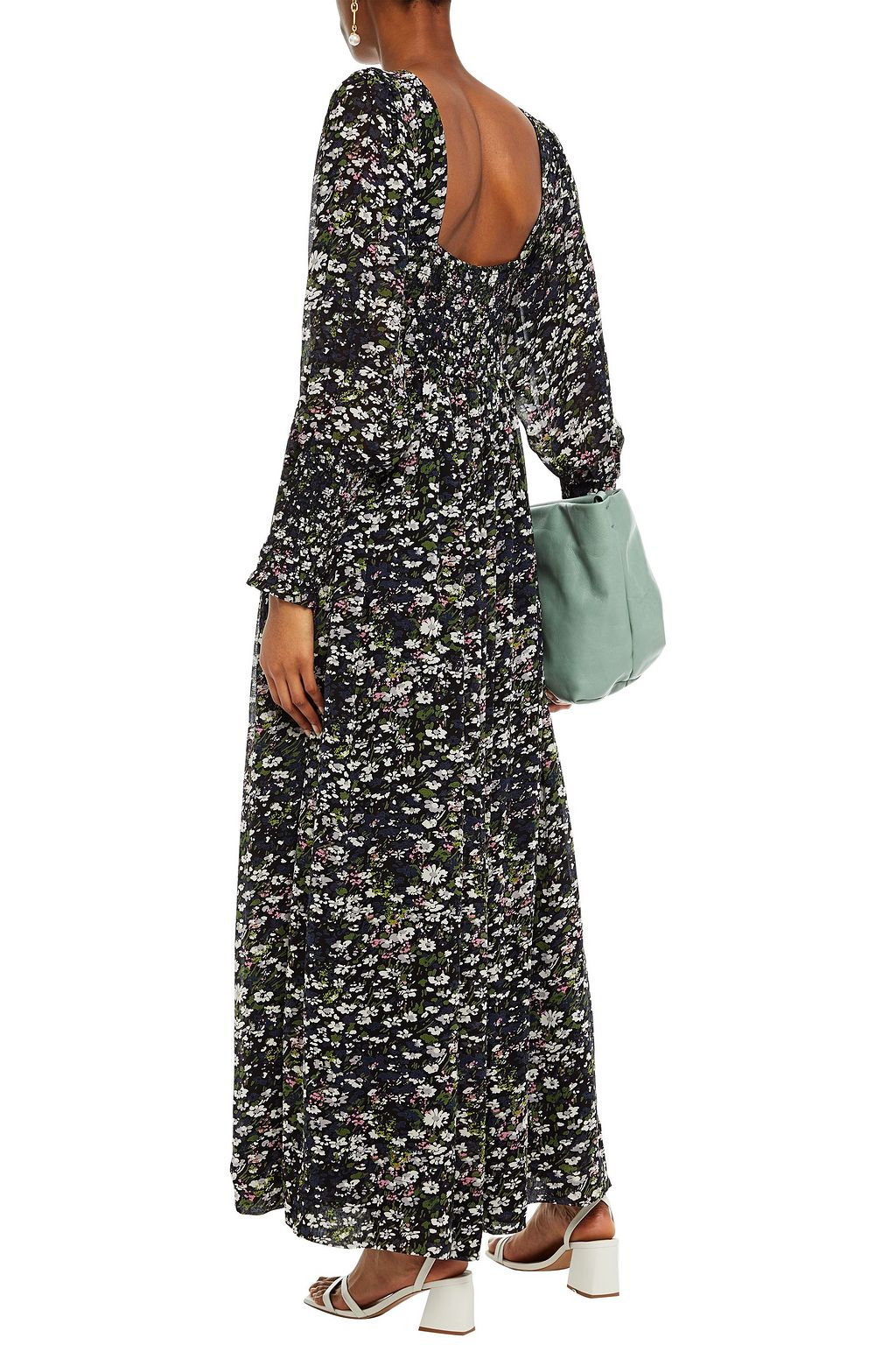 GANNI Shirred floral-print georgette maxi dress