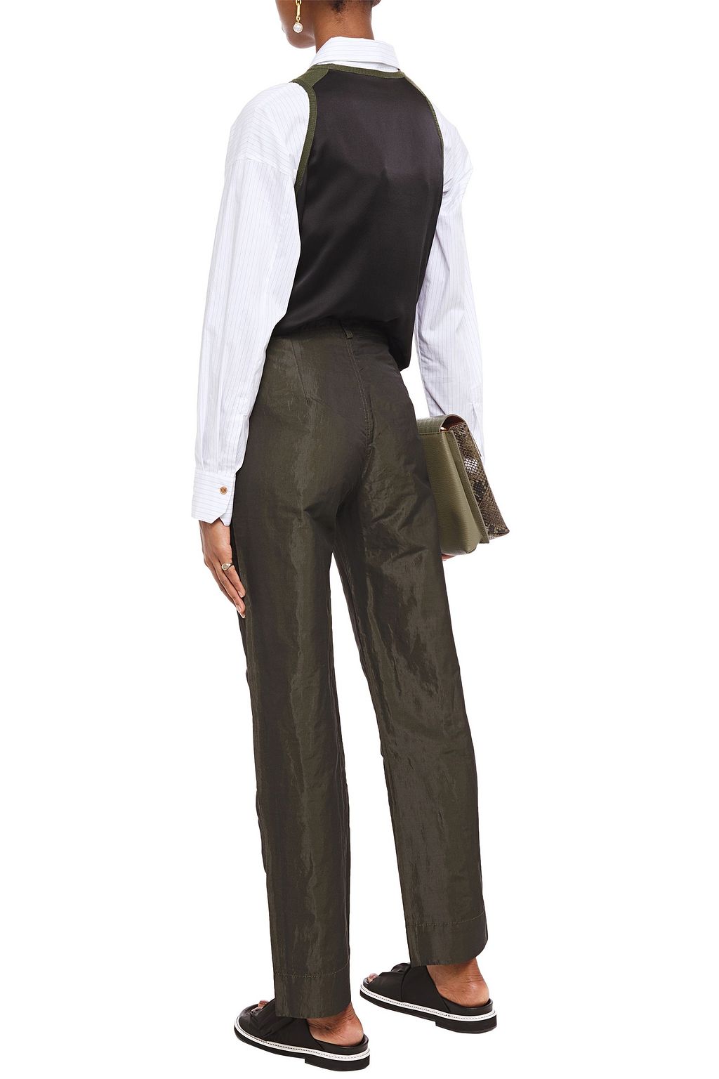 GANNI Pleated coated-cady straight-leg pants