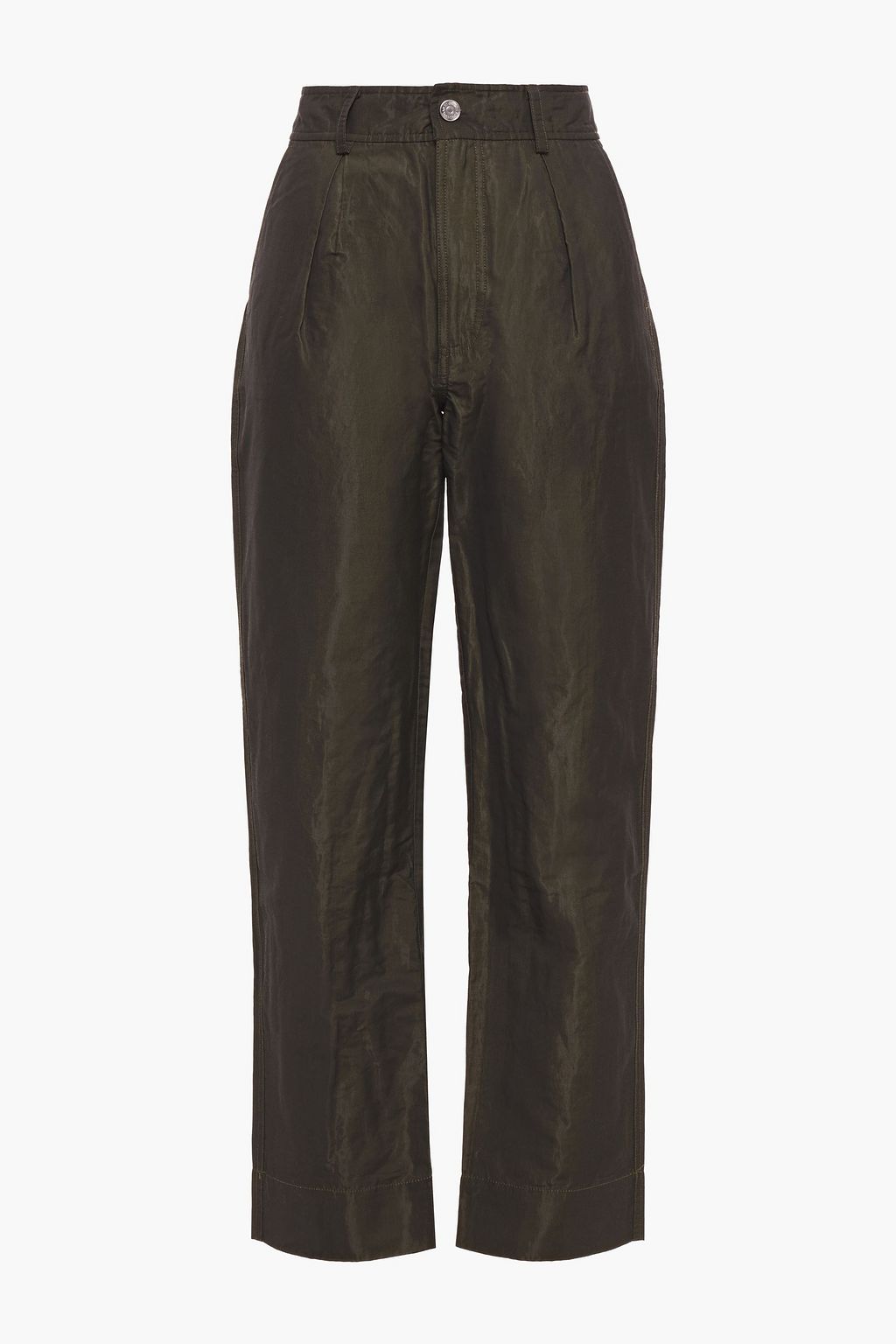 Army green Pleated coated-cady straight-leg pants | GANNI | THE OUTNET