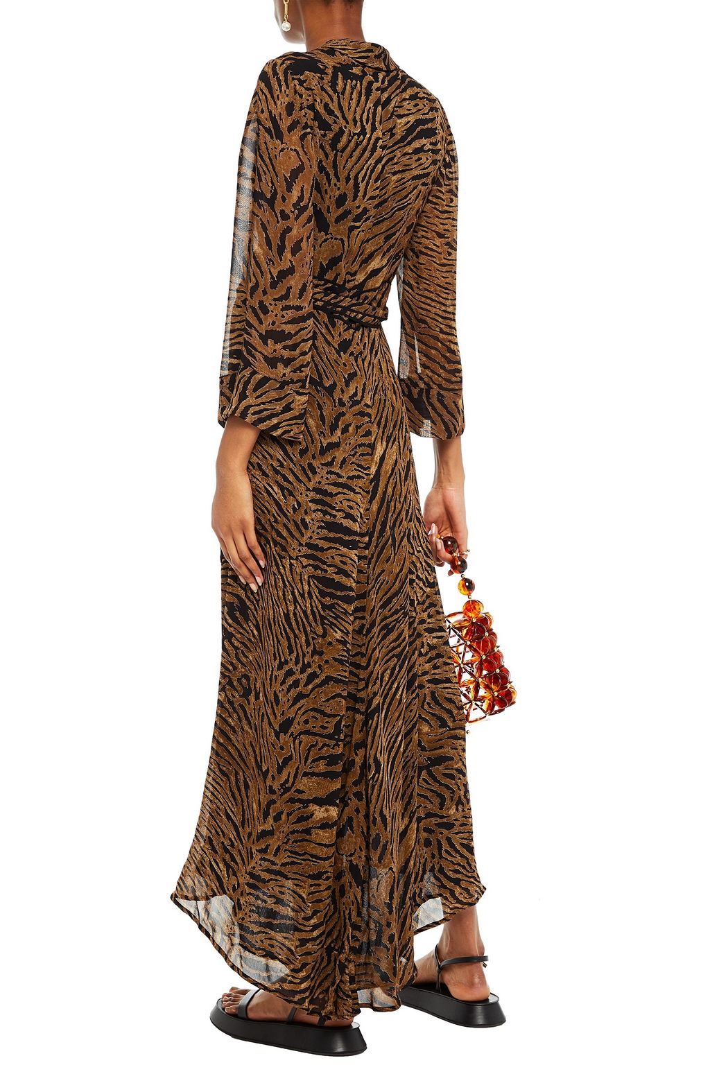 GANNI Tiger-print georgette maxi wrap dress