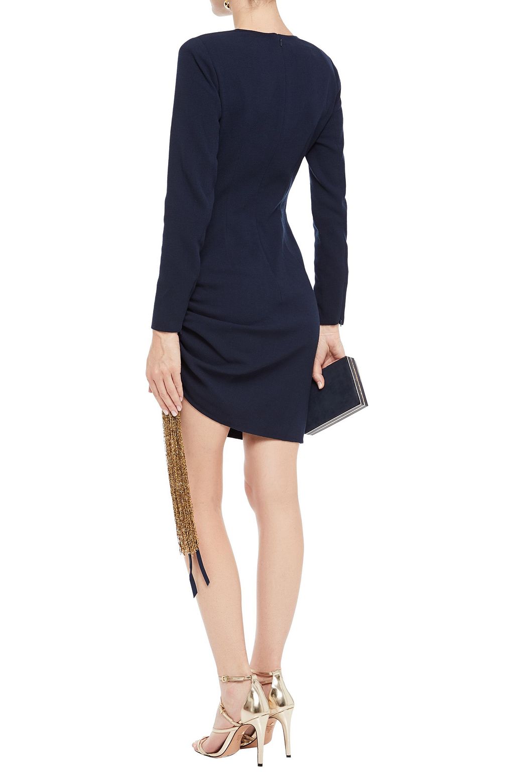 OSCAR DE LA RENTA Fringed bead-embellished wool-blend crepe mini dress