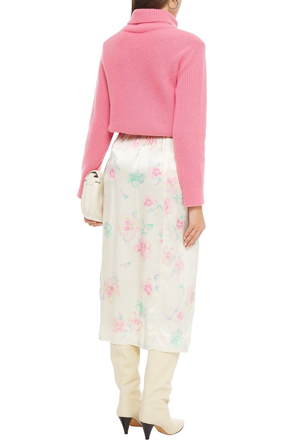 GANNI Floral-print satin-crepe midi skirt