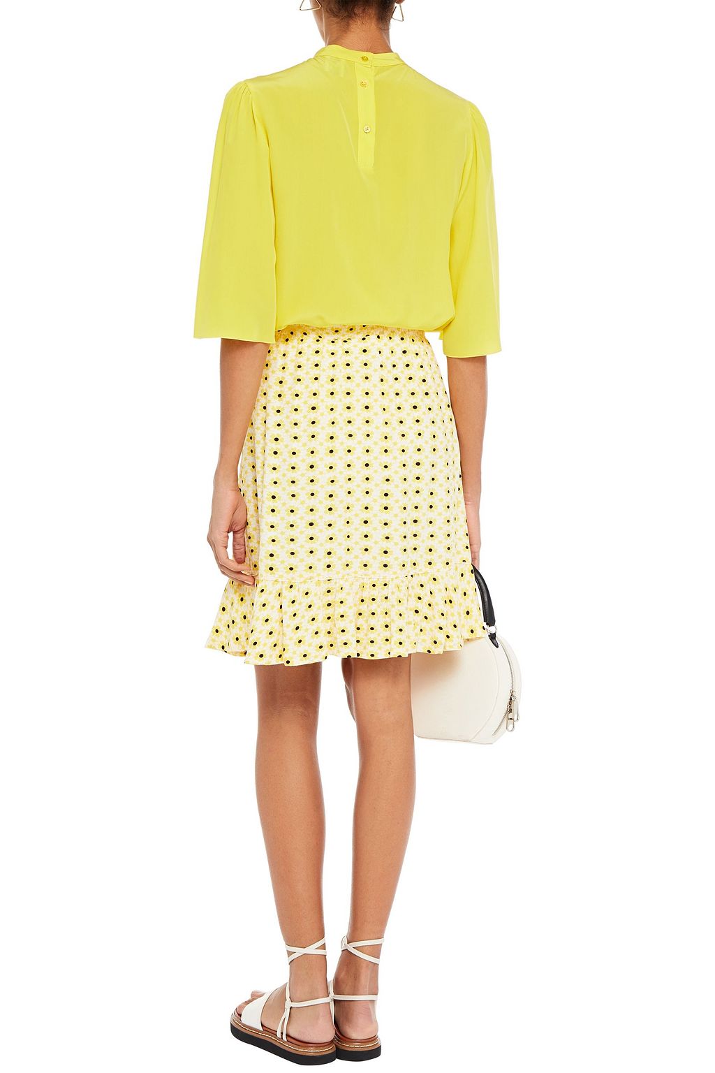GANNI Wrap-effect printed crepe mini skirt
