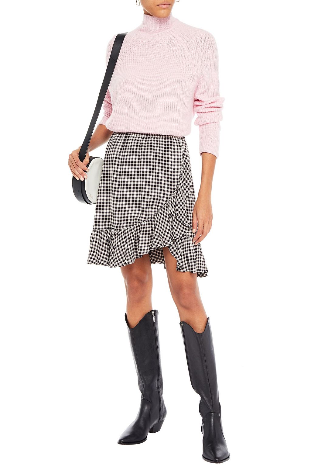 GANNI Wrap-effect printed crepe mini skirt