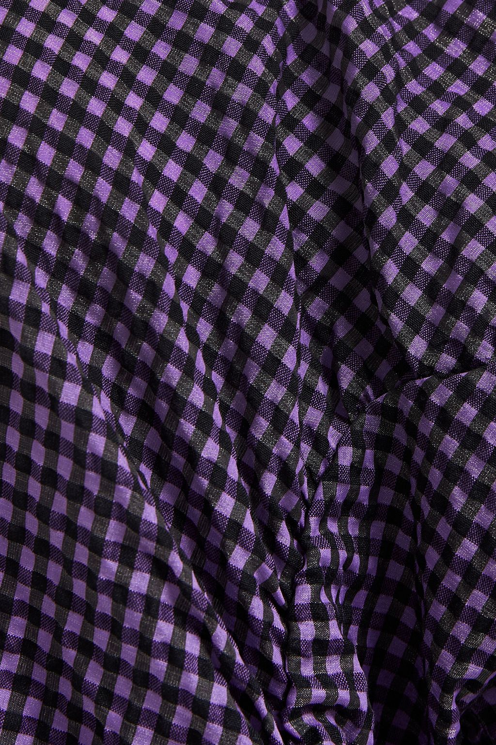 GANNI Ruched gingham seersucker mini dress