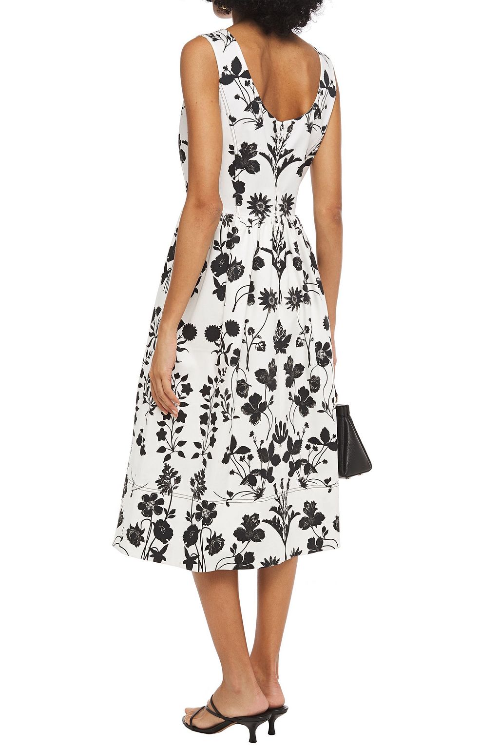 OSCAR DE LA RENTA Gathered floral-print cotton-blend twill midi dress