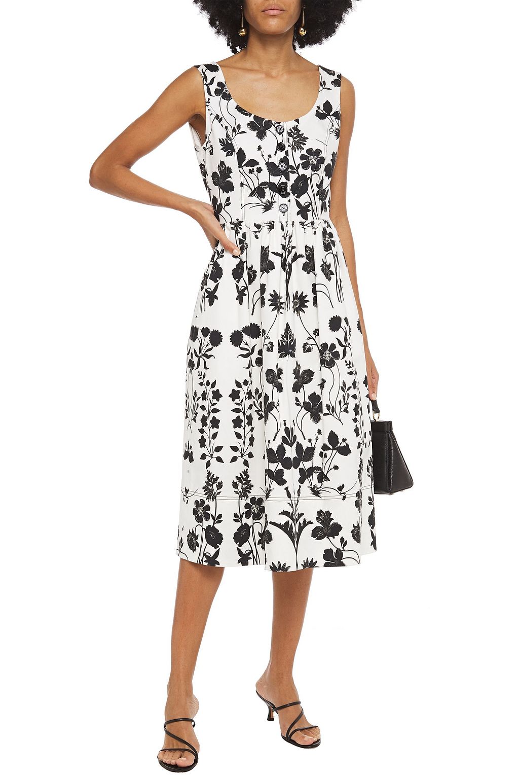 OSCAR DE LA RENTA Gathered floral-print cotton-blend twill midi dress