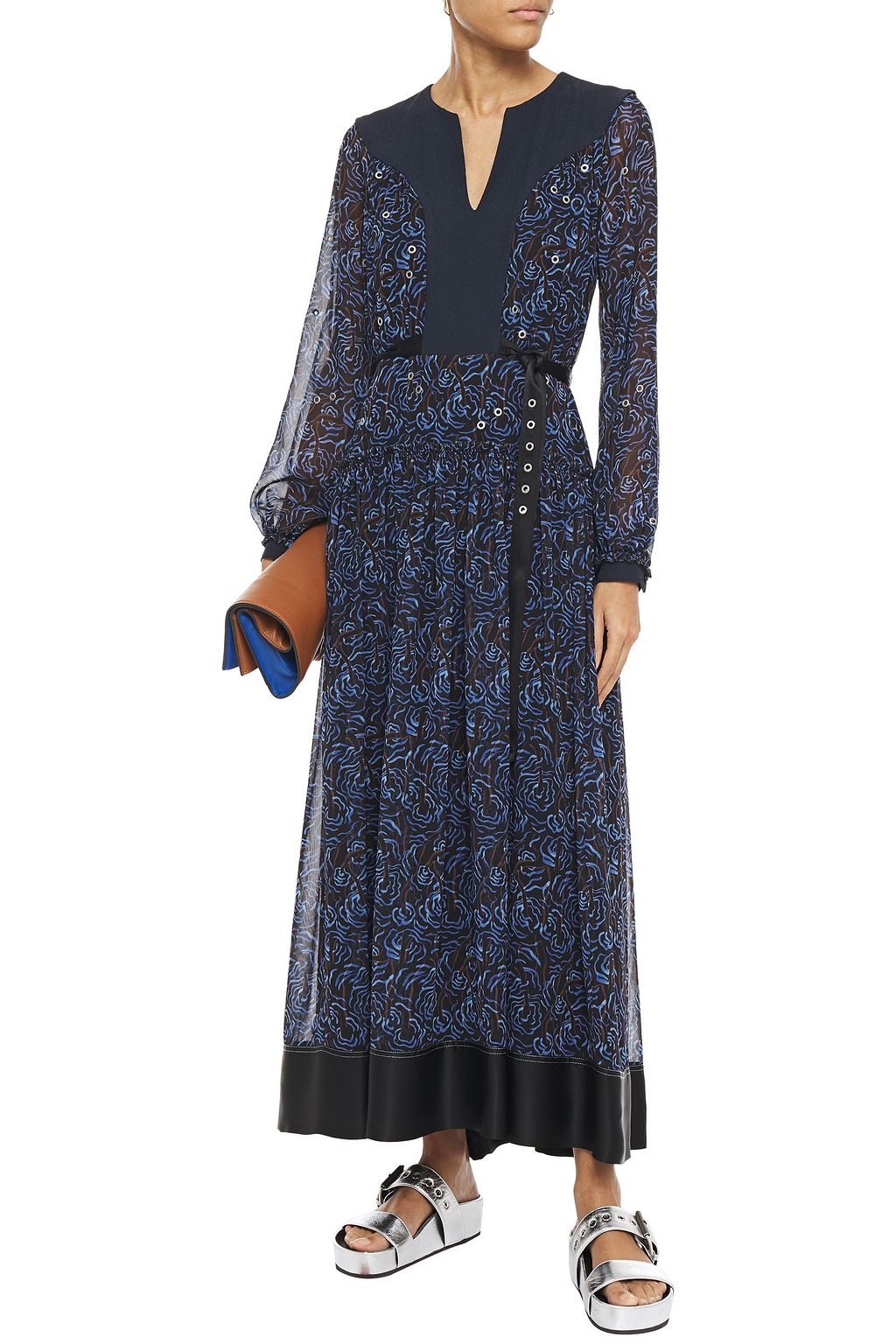 3.1 PHILLIP LIM Eyelet-embellished printed chiffon maxi dress