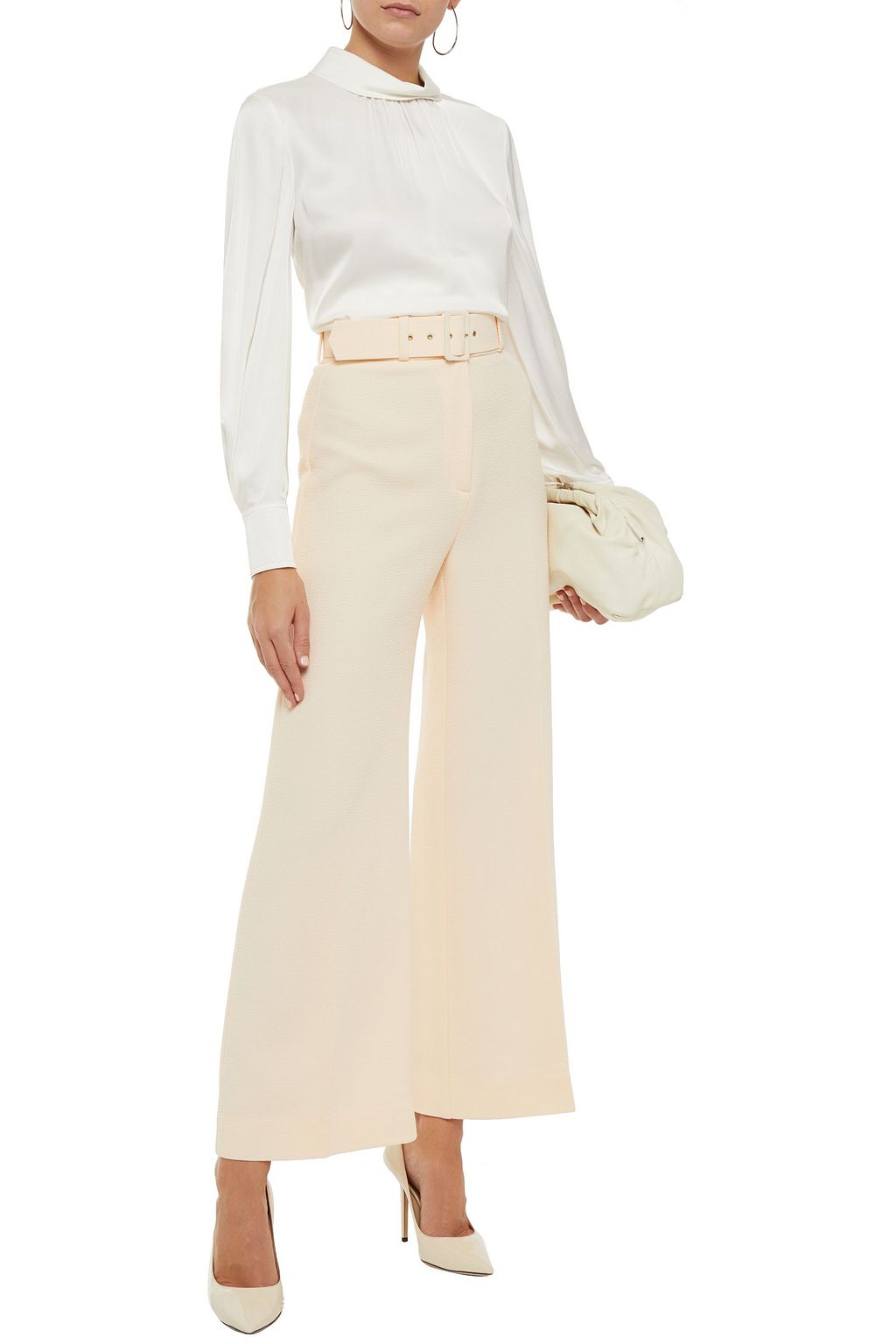 Pastel pink Jana belted textured-crepe 