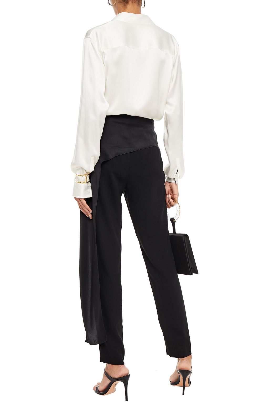 MICHELLE MASON Draped satin-paneled stretch-crepe slim-leg pants